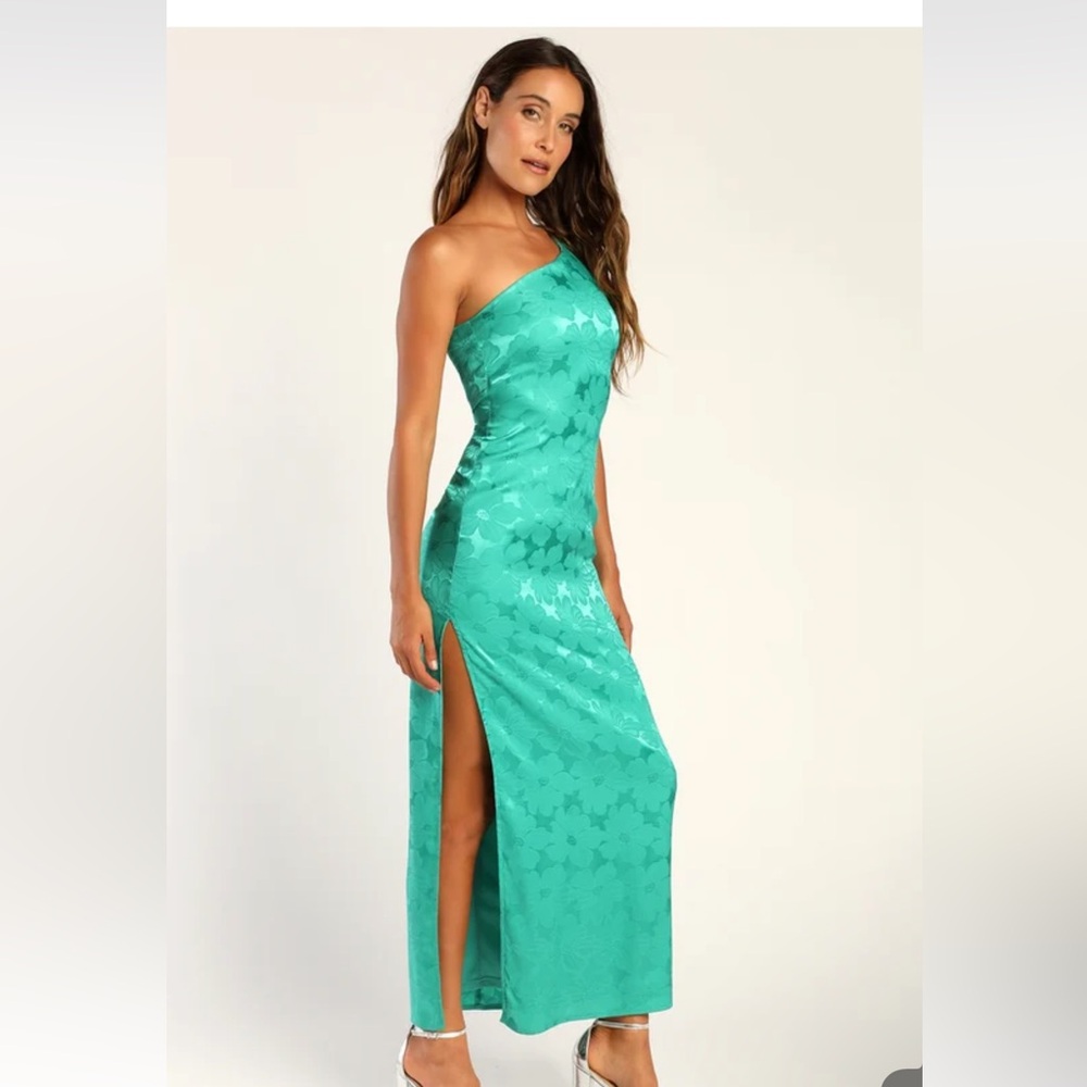 New With Tags! Lulus Teal Green Satin One Shoulder Dress Size M